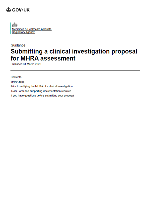 MHRA Issues Updated Guidance on Submitting Clinical Investigation Proposals