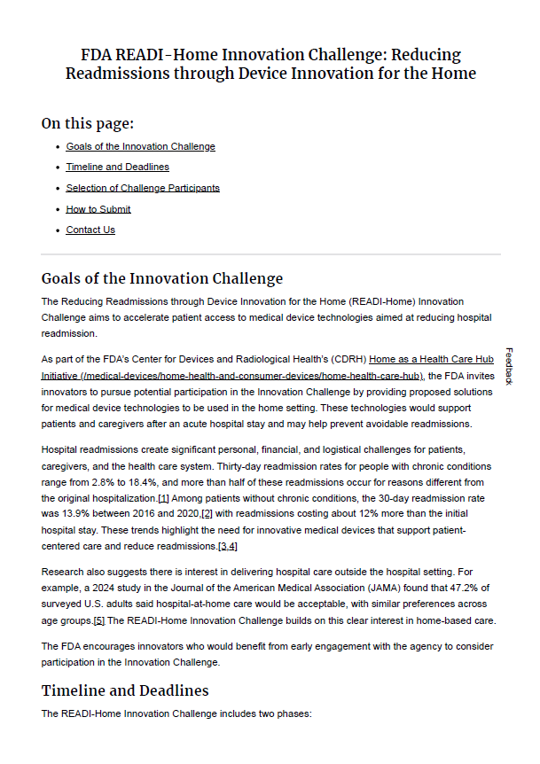 FDA launches READI-Home Innovation Challenge focused on reducing hospital readmissions