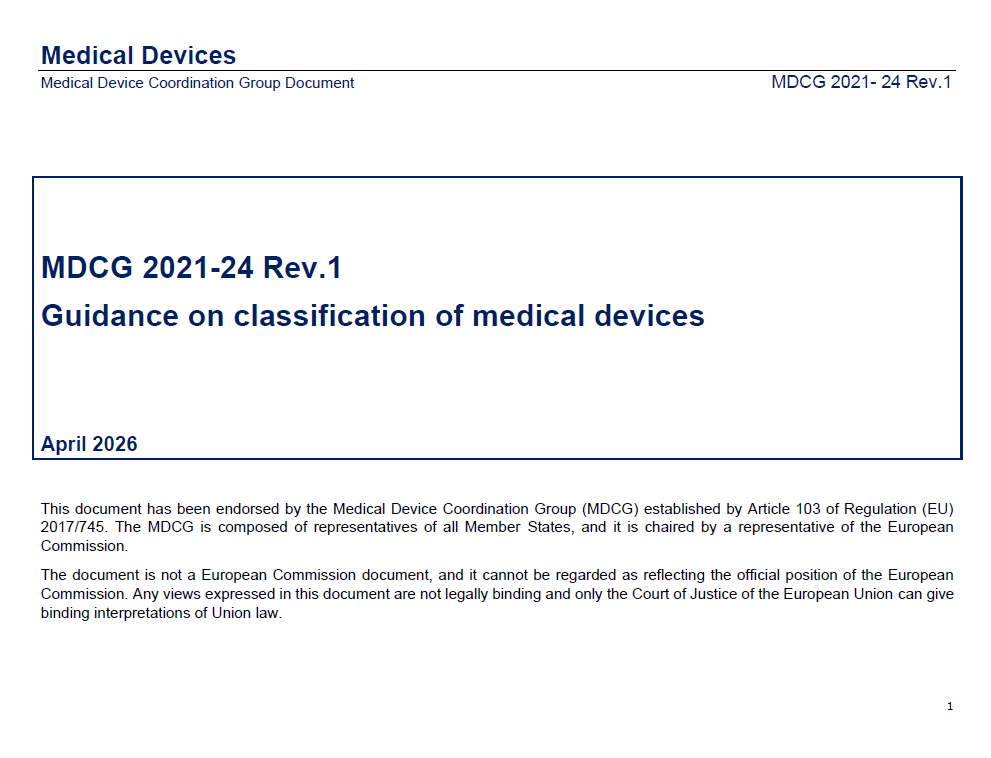 MDCG Publishes Updated Guidance on Medical Device Classification (MDCG 2021-24 Rev.1)