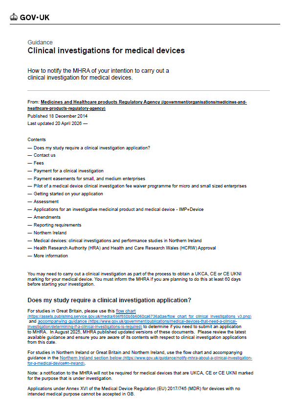 MHRA Updates Guidance on Clinical Investigations and Introduces 2026–2027 Fee Waiver Pilot