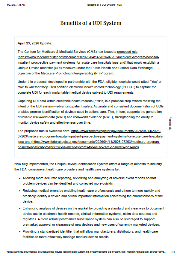 CMS Proposes New UDI Measure Under Medicare Interoperability Program