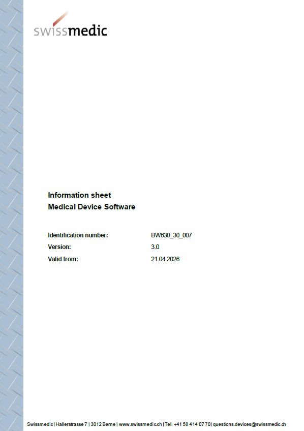 Swissmedic Publishes Updated Information Sheet on Medical Device Software (Version 3.0)