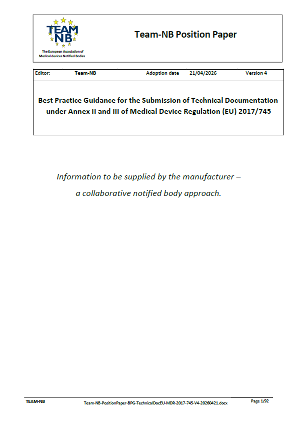 Team-NB Releases Updated Best Practice Guidance on MDR Technical Documentation (Version 4)