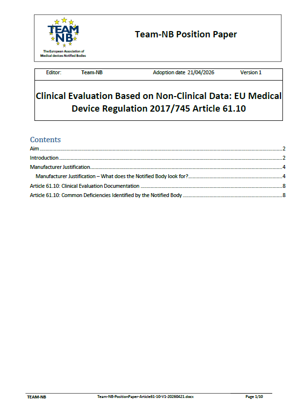 Team NB clarifies expectations for Article 61(10) MDR: When can clinical data be replaced by non-clinical evidence?