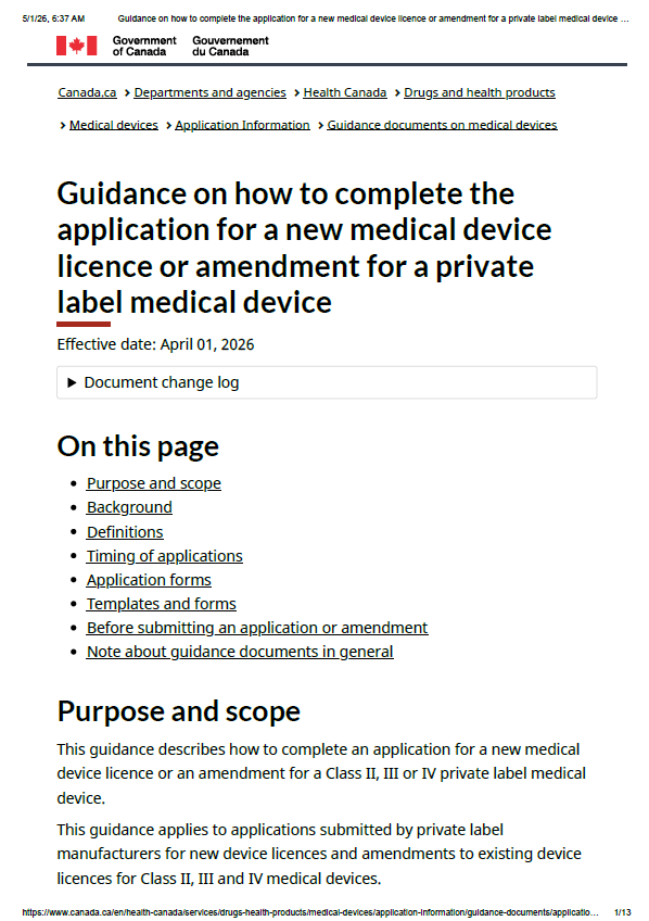 Health Canada Updates Guidance for Private Label Medical Device Licence Applications