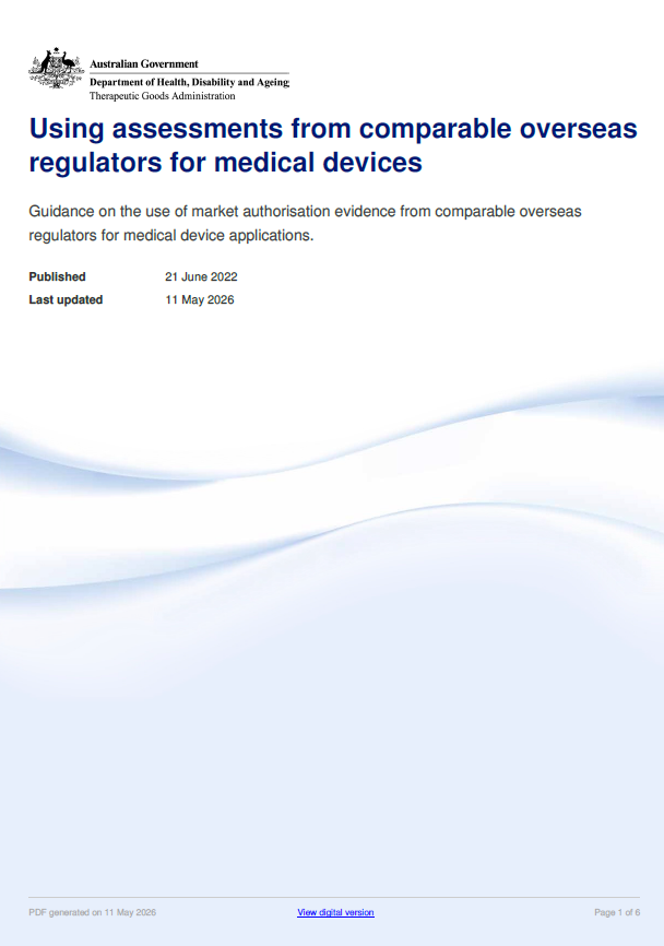 TGA Updates Guidance on the Use of Comparable Overseas Regulatory Assessments for Medical Devices