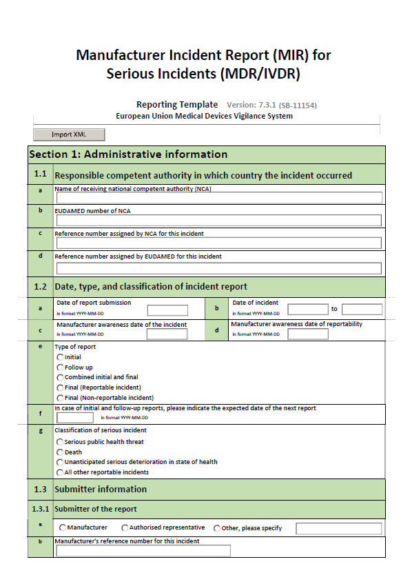 Swissmedic Highlights Updated MIR Template for Serious Incident Reporting Under MDR/IVDR