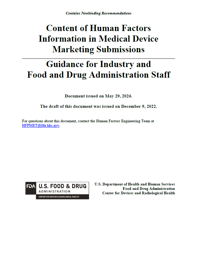 FDA Finalizes Risk-Based Guidance on Human Factors Information in Medical Device Submissions