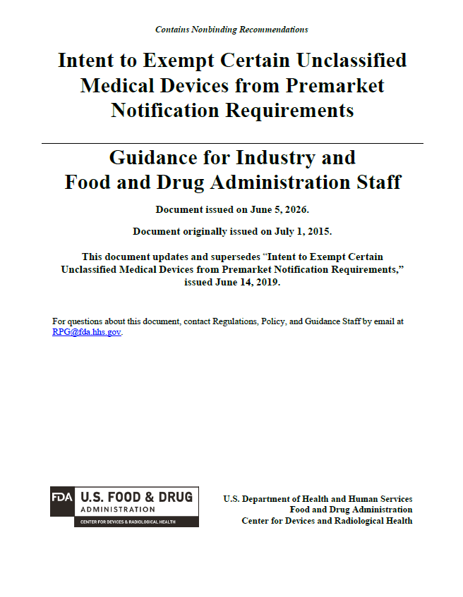 FDA Adds Five Additional Unclassified Medical Devices to 510(k) Enforcement Discretion Policy