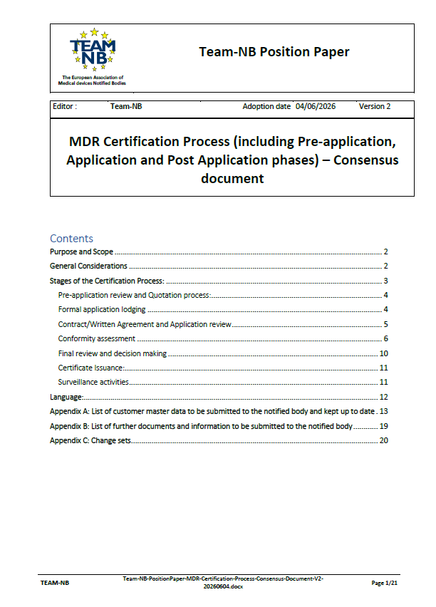 Team-NB Publishes Updated Consensus Document on the MDR Certification Process