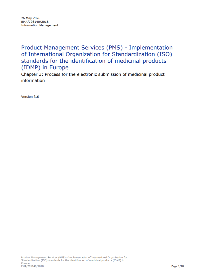 EMA Updates Guidance on Electronic Submission of Medicinal Product Data under PMS and ISO IDMP