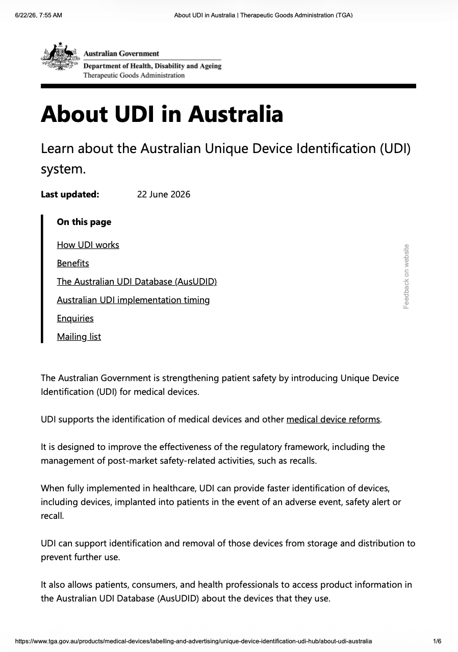 TGA Introduces Australia's UDI System with Phased Implementation Through 2029