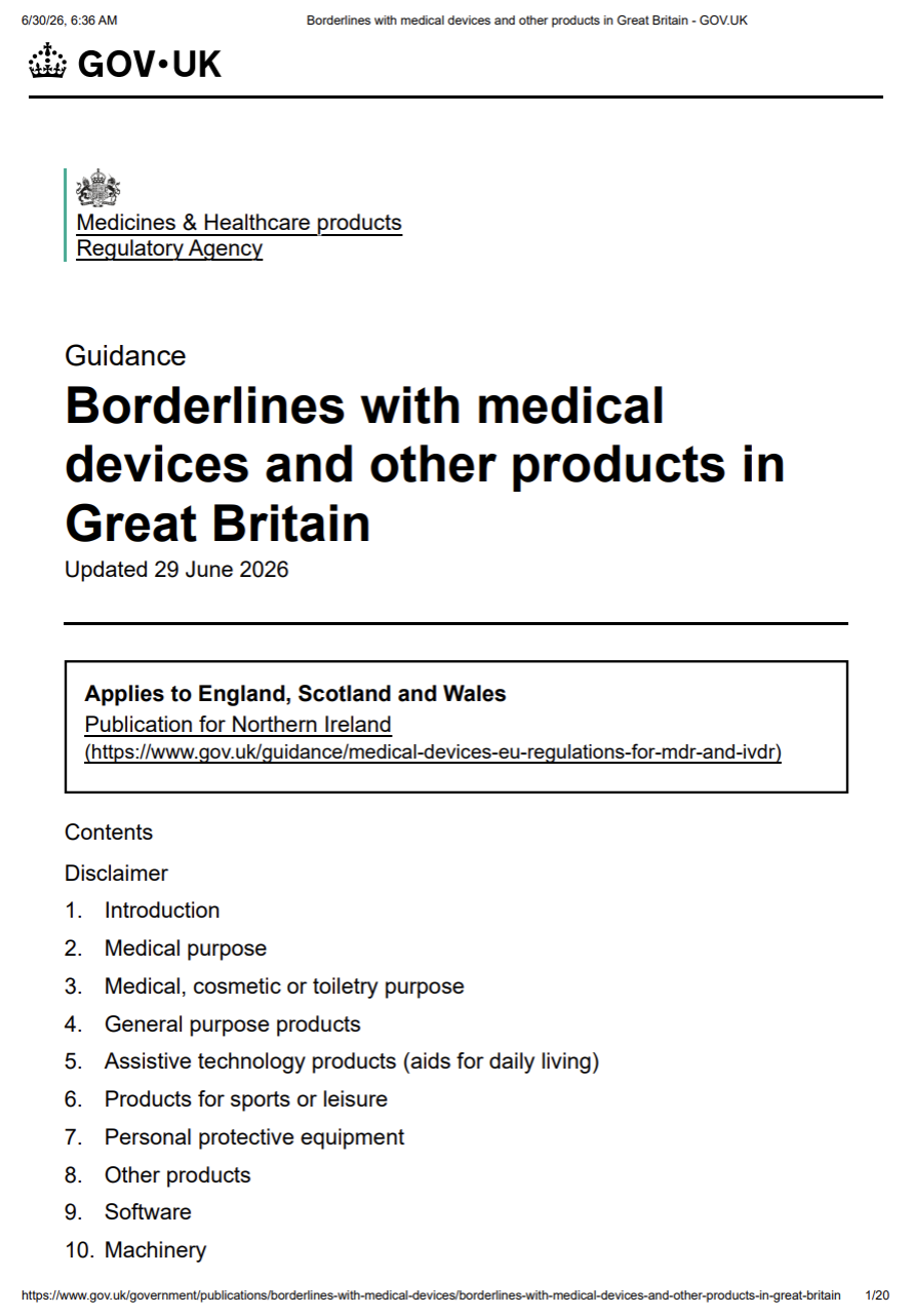 MHRA Updates Guidance on Borderlines with Medical Devices and Other Products in Great Britain