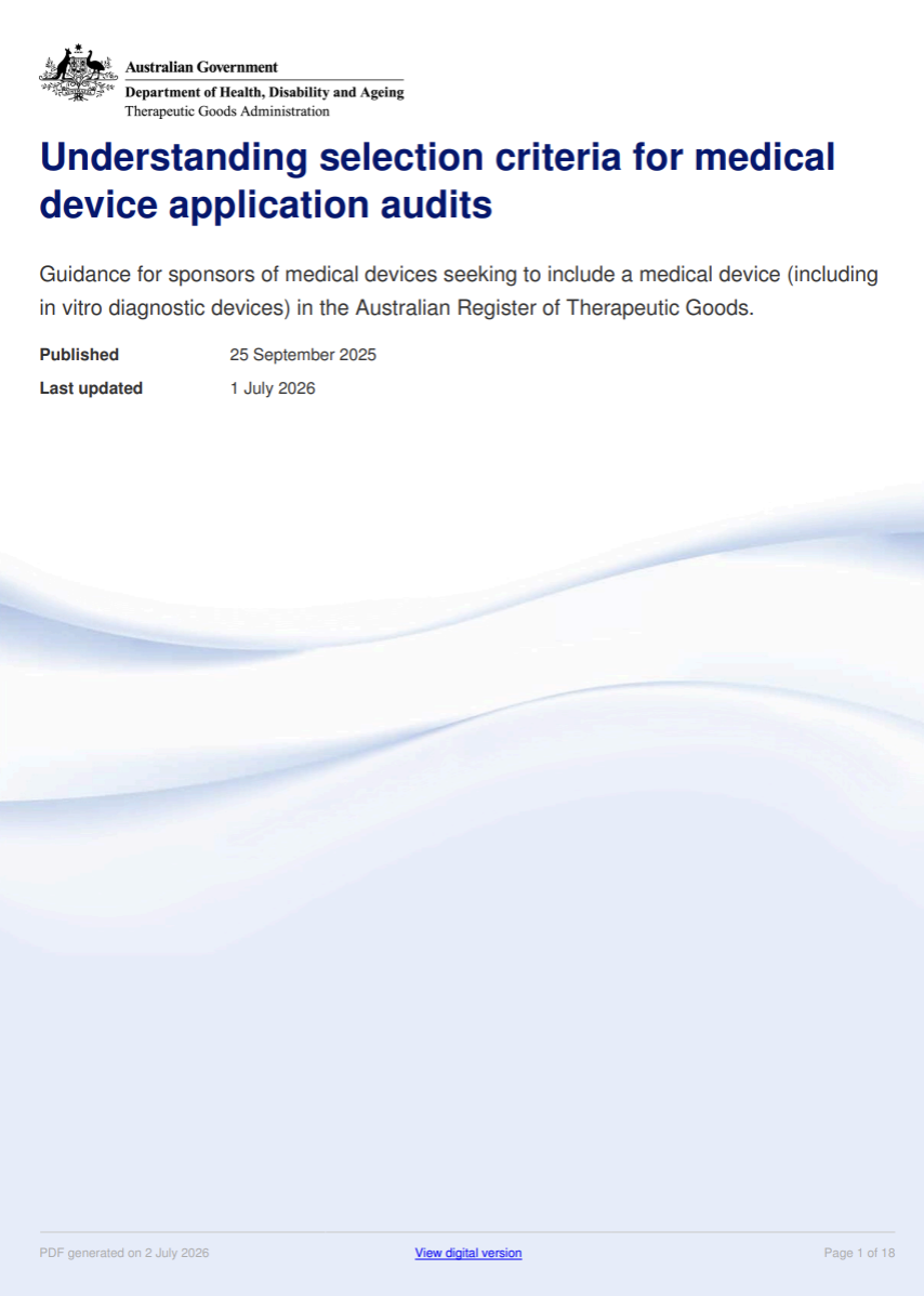 TGA Updates Guidance on Medical Device Application Audit Selection Criteria