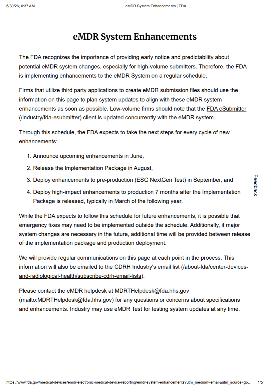 FDA Announces Upcoming eMDR System Enhancements