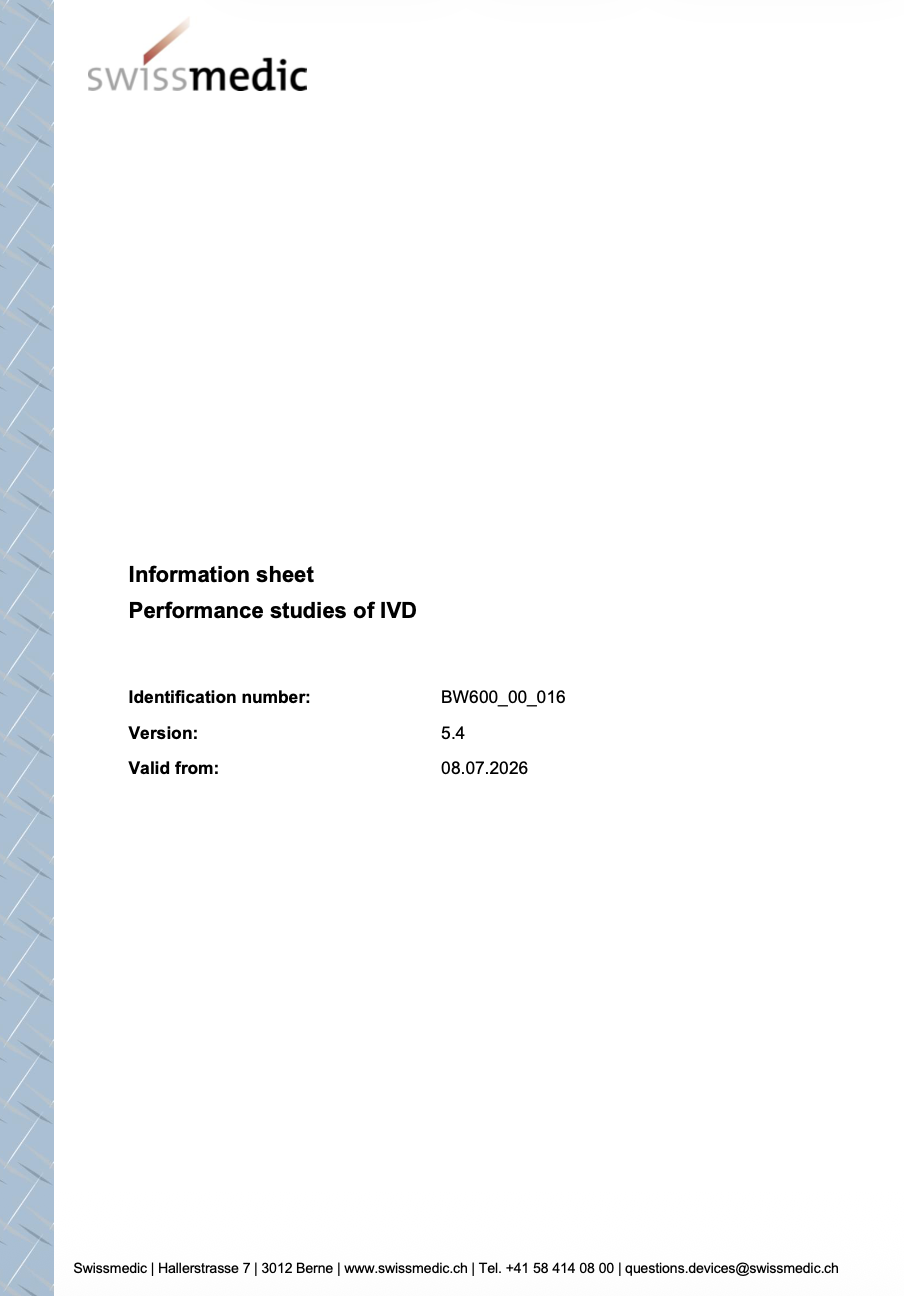 Swissmedic Updates Information Sheet on Performance Studies of IVD