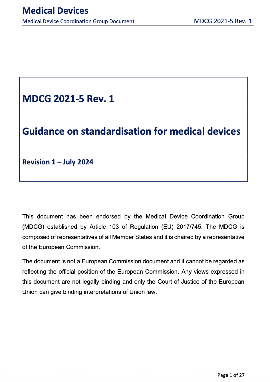 MDCG Updates Guidance on Standardisation for Medical Devices