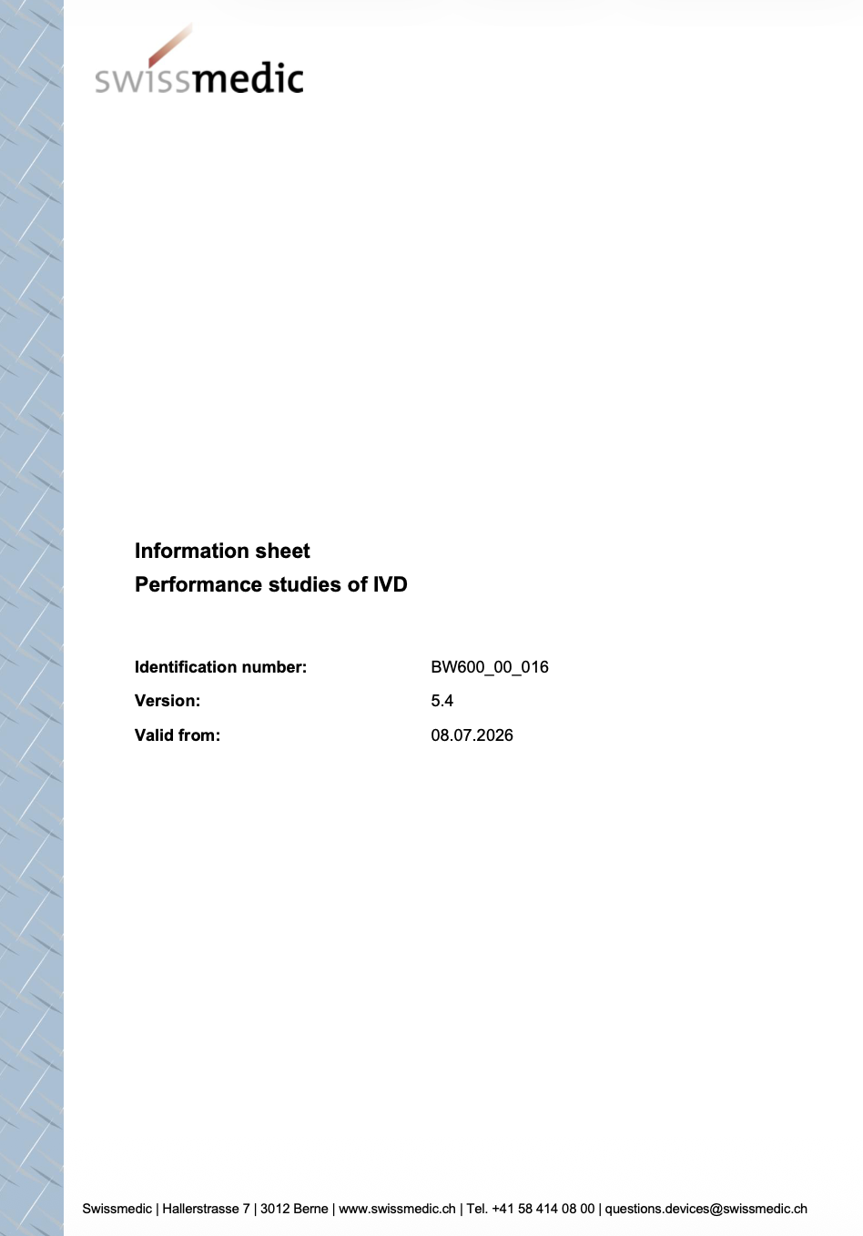 Swissmedic Updates Information Sheet on IVD Performance Studies
