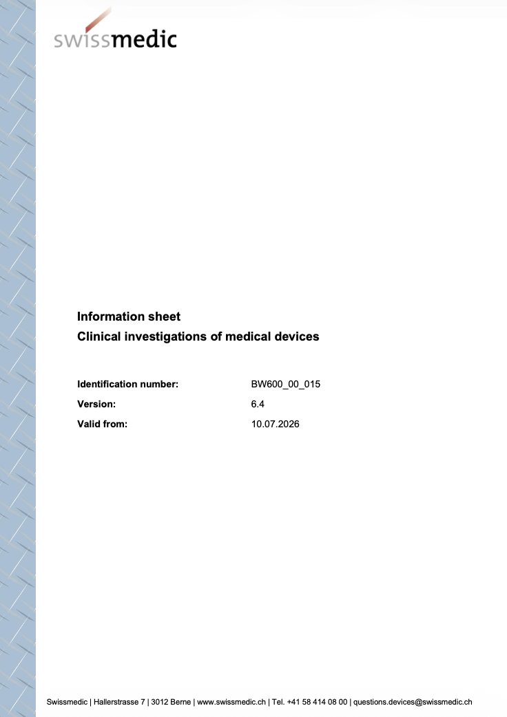 Swissmedic Updates Information Sheet on Clinical Investigations of Medical Devices