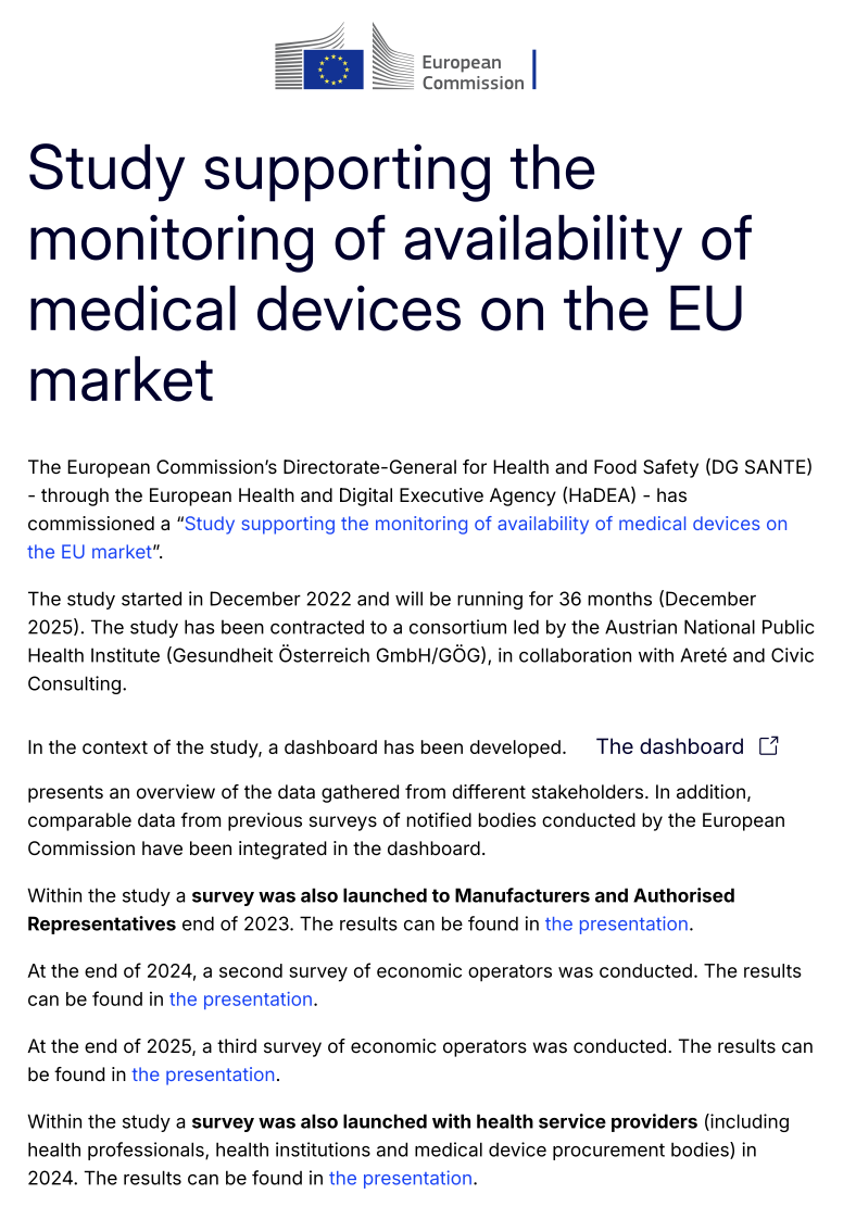 European Commission Study Monitors Availability of Medical Devices on the EU Market