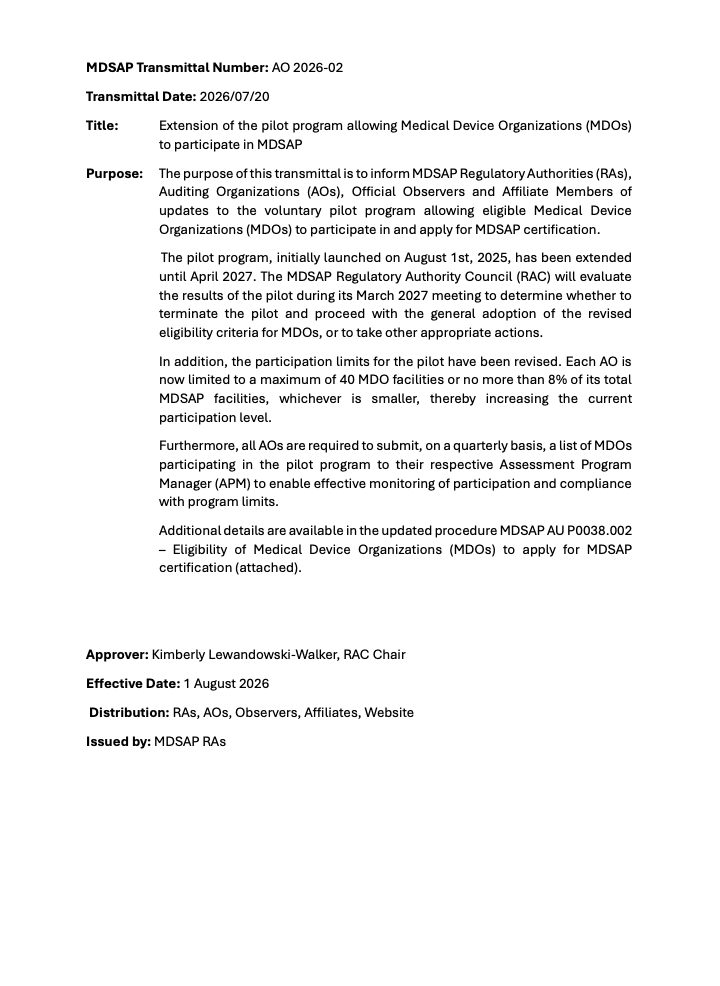 MDSAP Extends Pilot Program Allowing Medical Device Organizations to Apply for Certification