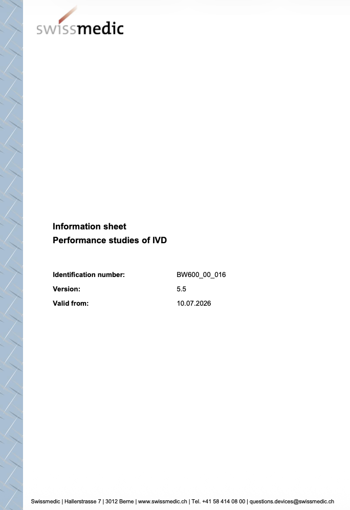 Swissmedic Updates Information Sheet on IVD Performance Studies