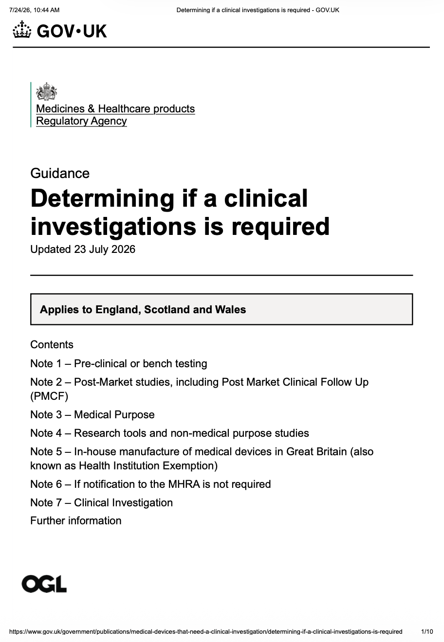 MHRA Updates Guidance on Determining Whether a Clinical Investigation Is Required