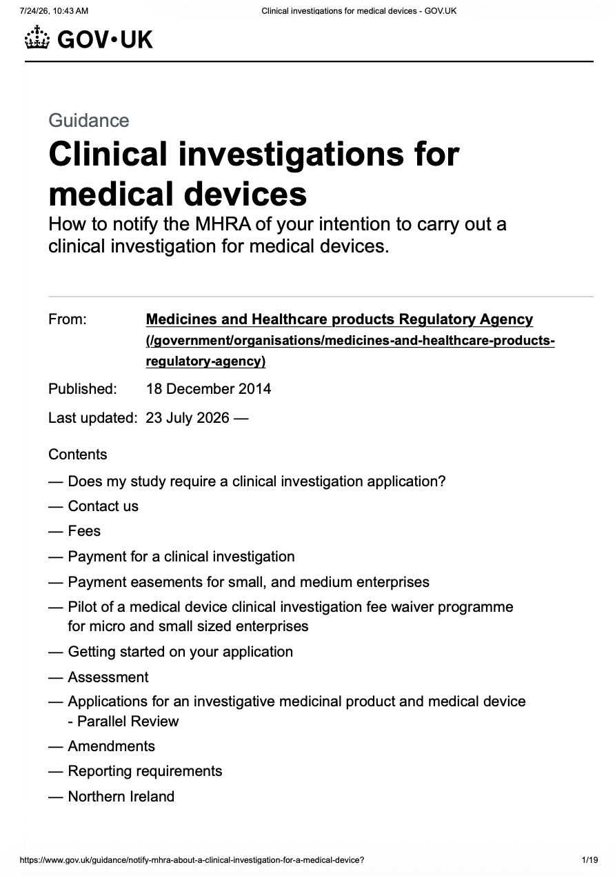 MHRA Updates Guidance on Clinical Investigations for Medical Devices
