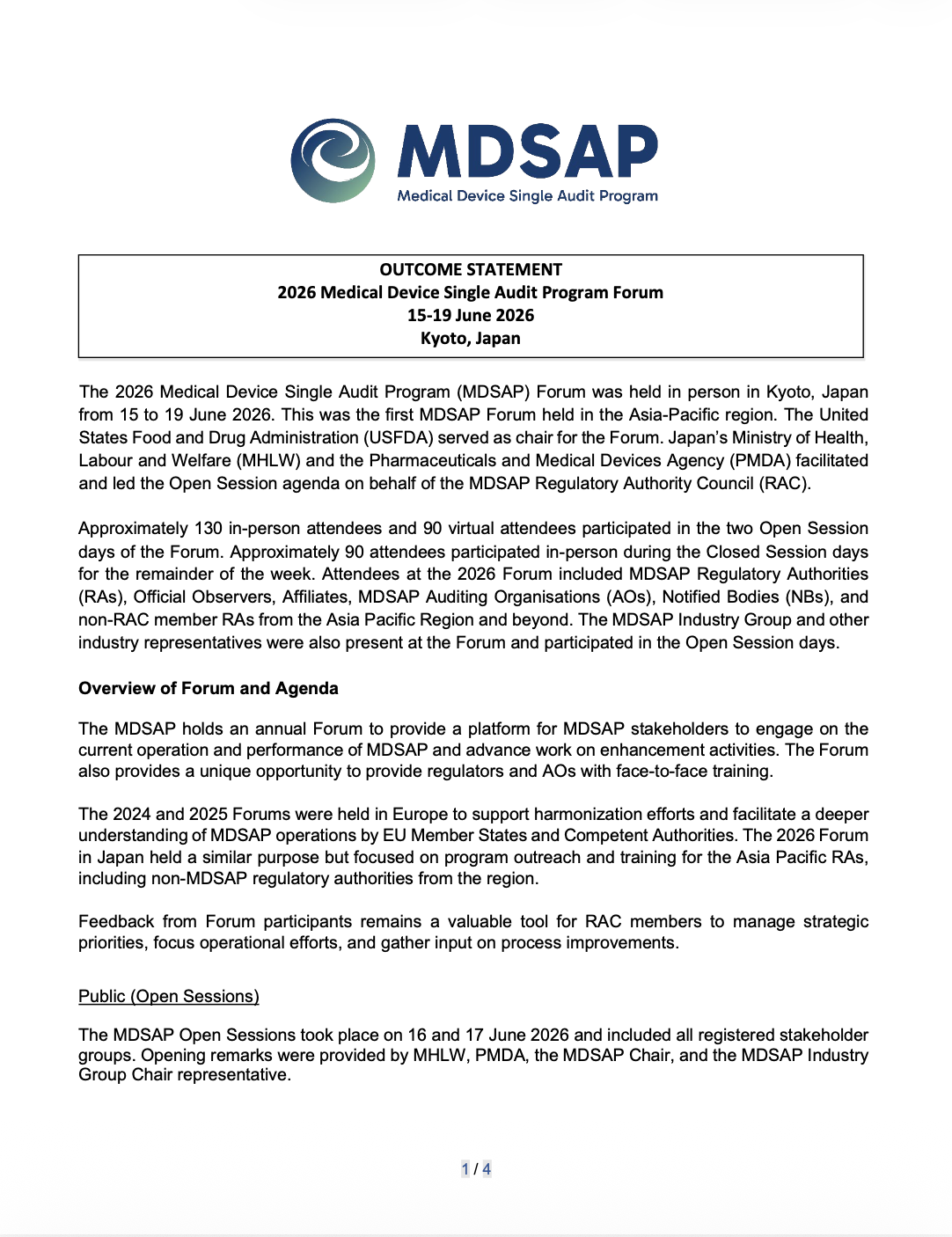 2026 MDSAP Forum Outcome Statement Highlights Global Expansion and EU Alignment
