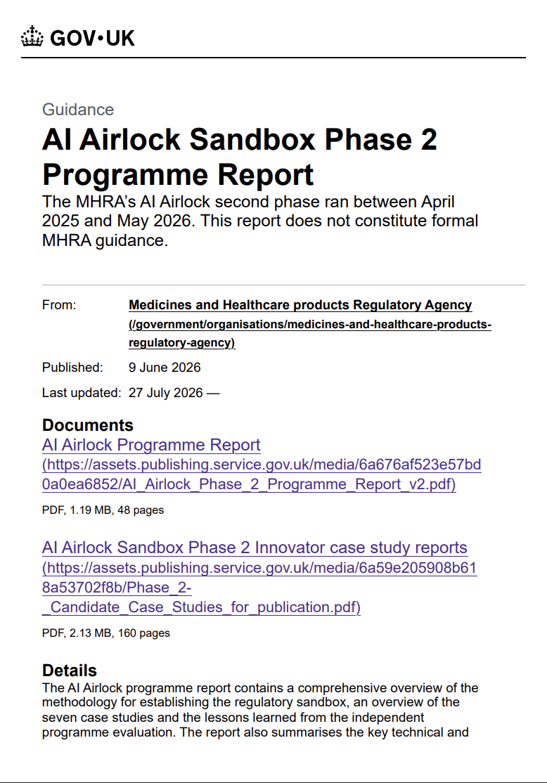 MHRA Releases AI Airlock Sandbox Phase 2 Programme Report