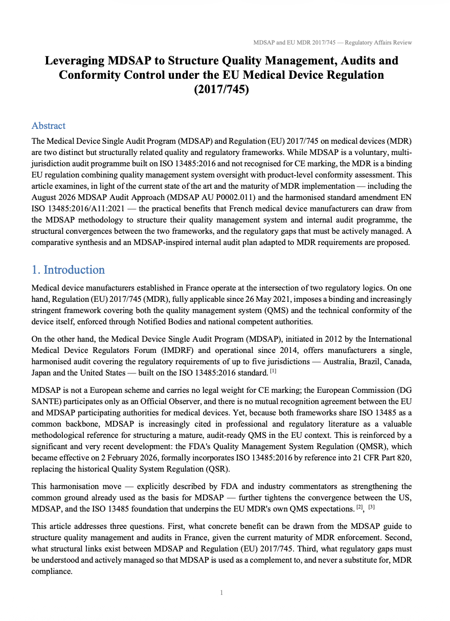 Leveraging MDSAP to Strengthen MDR Quality Management and Audit Readiness