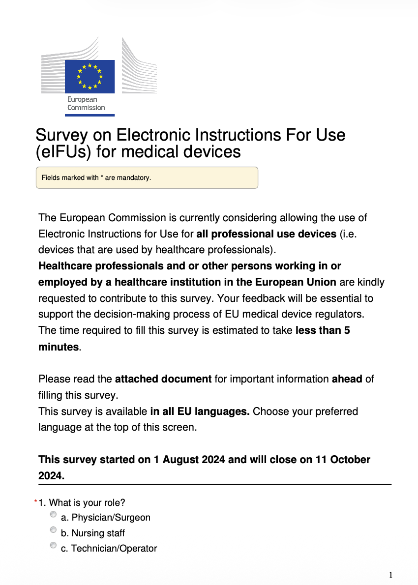 European Commission Launches Survey on Electronic Instructions for Use for Medical Devices