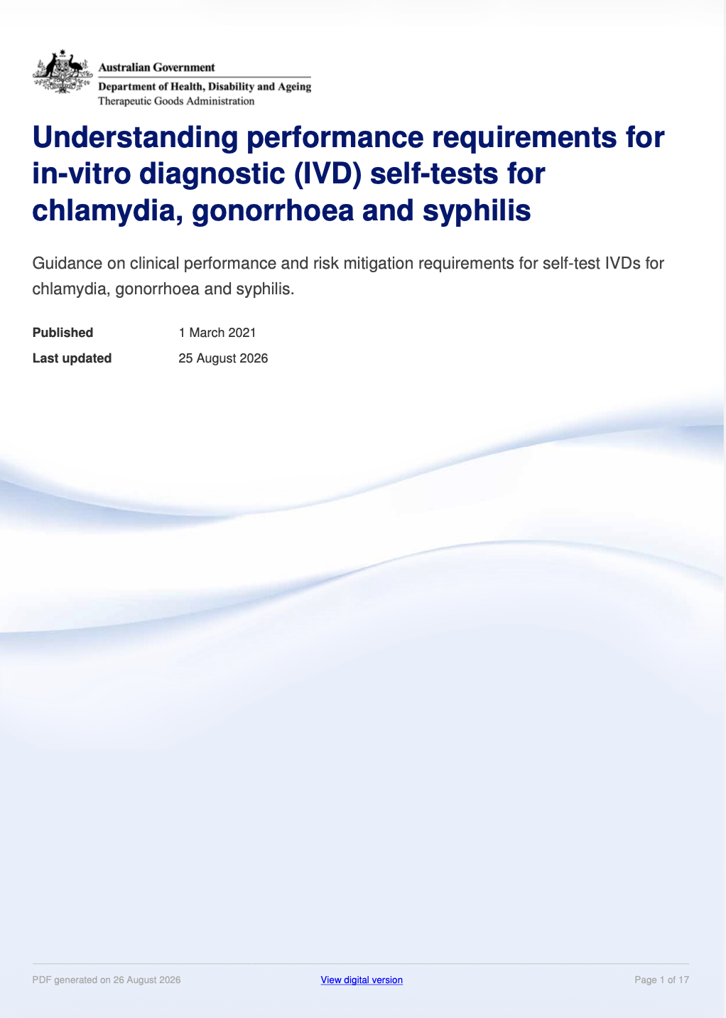 TGA Updates Guidance on IVD Self-Tests for Chlamydia, Gonorrhoea and Syphilis