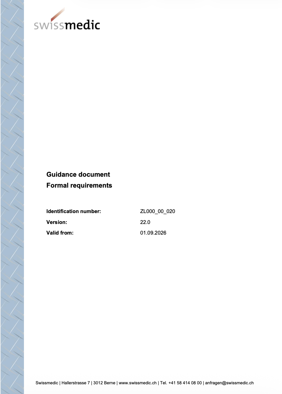 Swissmedic Updates Formal Requirements Guidance Document to Version 22.0
