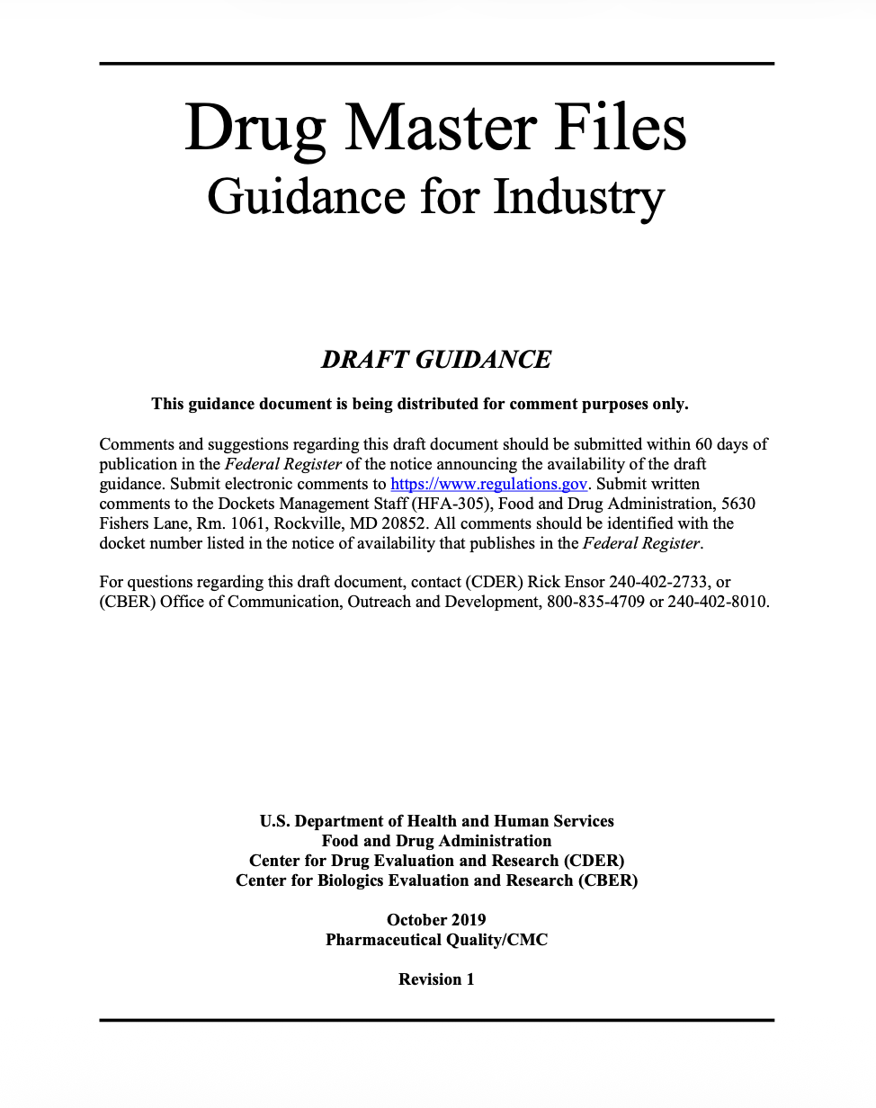 FDA Draft Guidance Explains Drug Master File Submission and Review Expectations