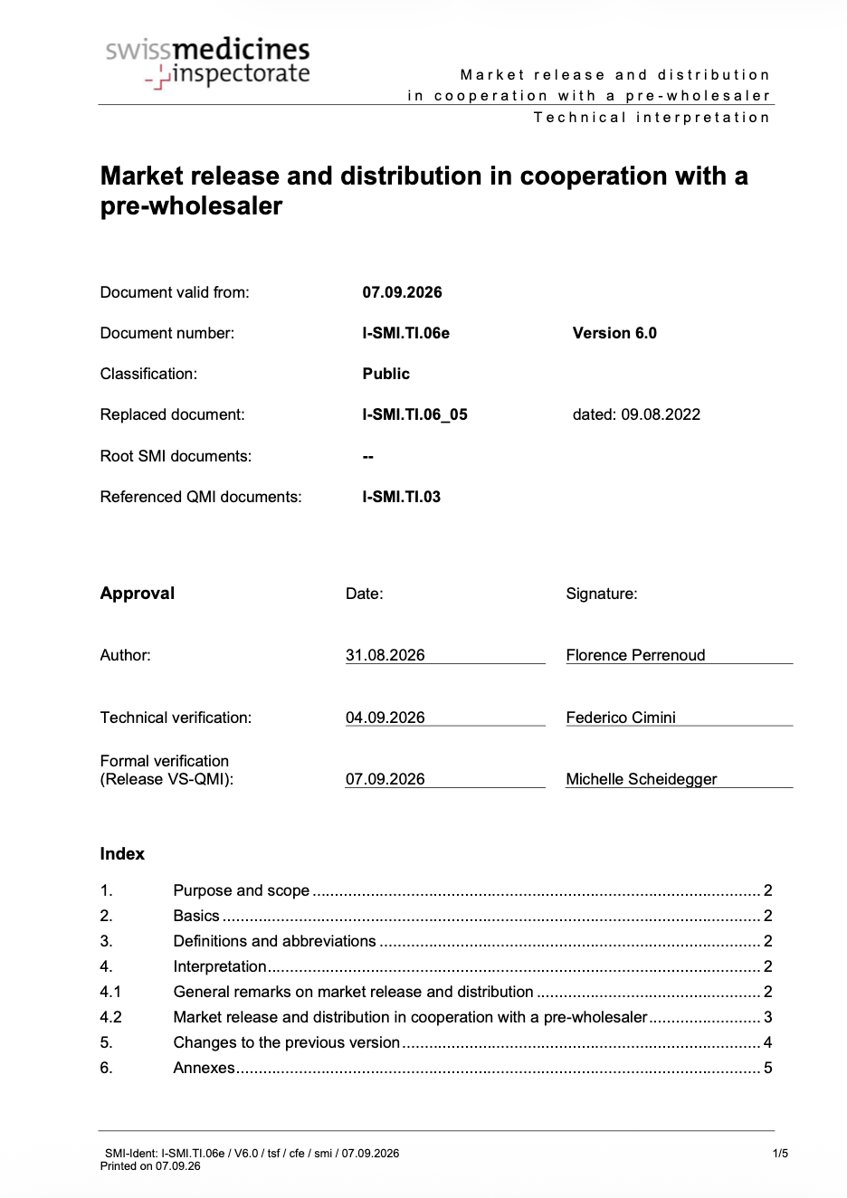 Swissmedic Updates Technical Interpretation on Market Release and Pre-Wholesaler Distribution