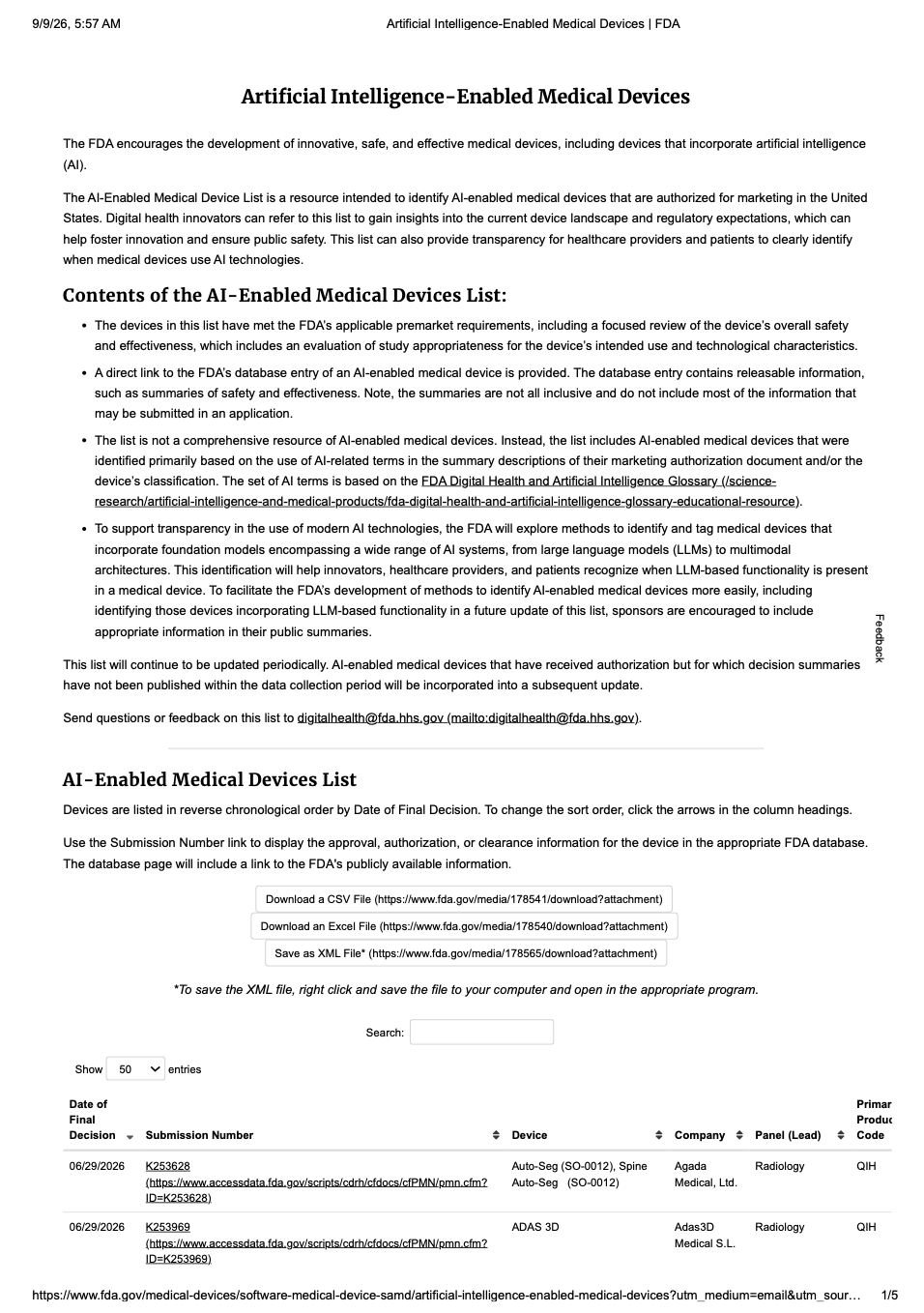 FDA AI-Enabled Medical Devices List Reaches 1,614 Entries