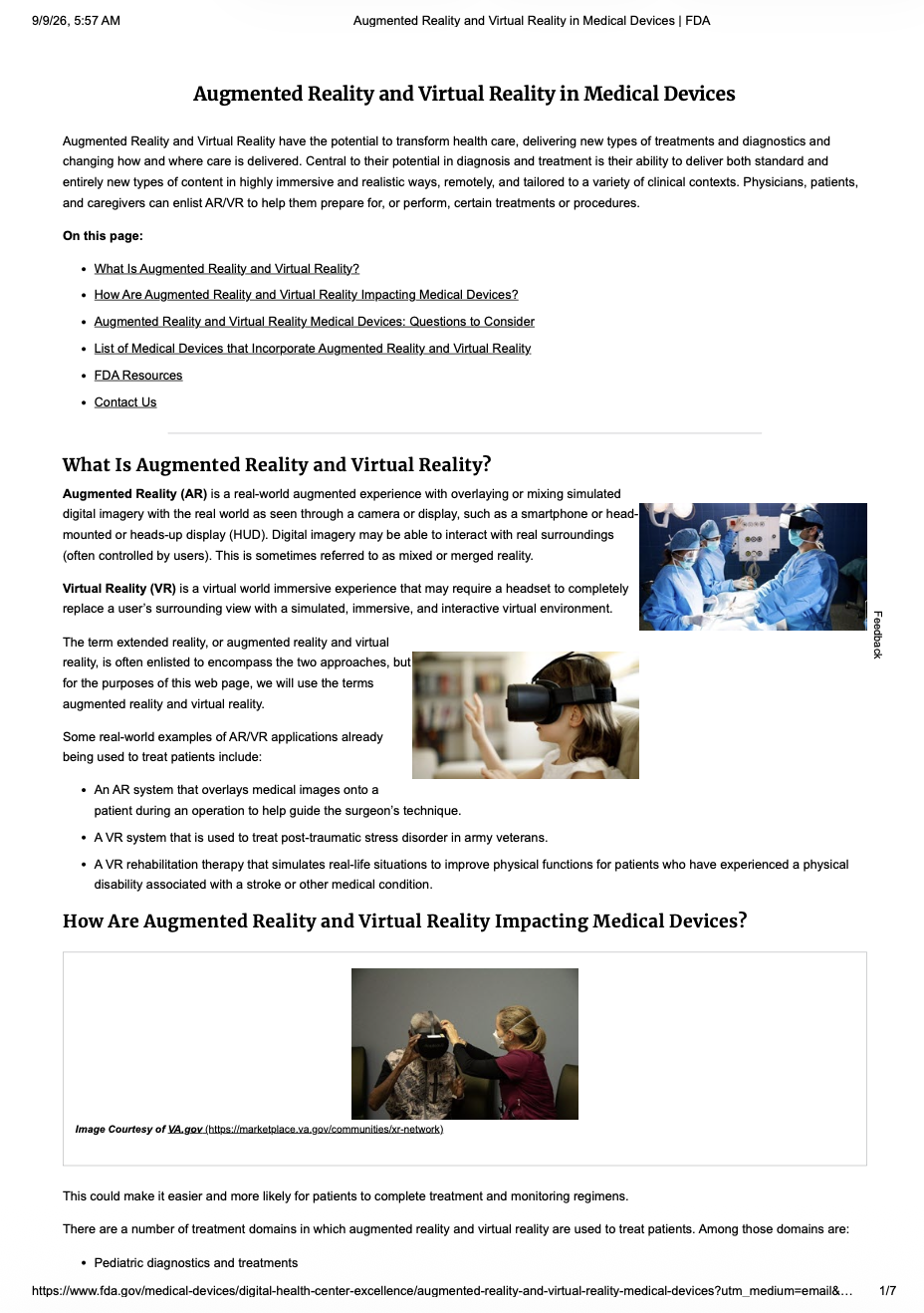 FDA Highlights Augmented Reality and Virtual Reality in Medical Devices