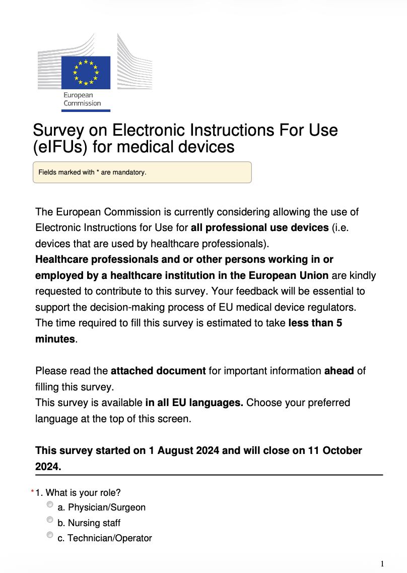 European Commission Launches Survey on eIFUs for Professional Use Medical Devices