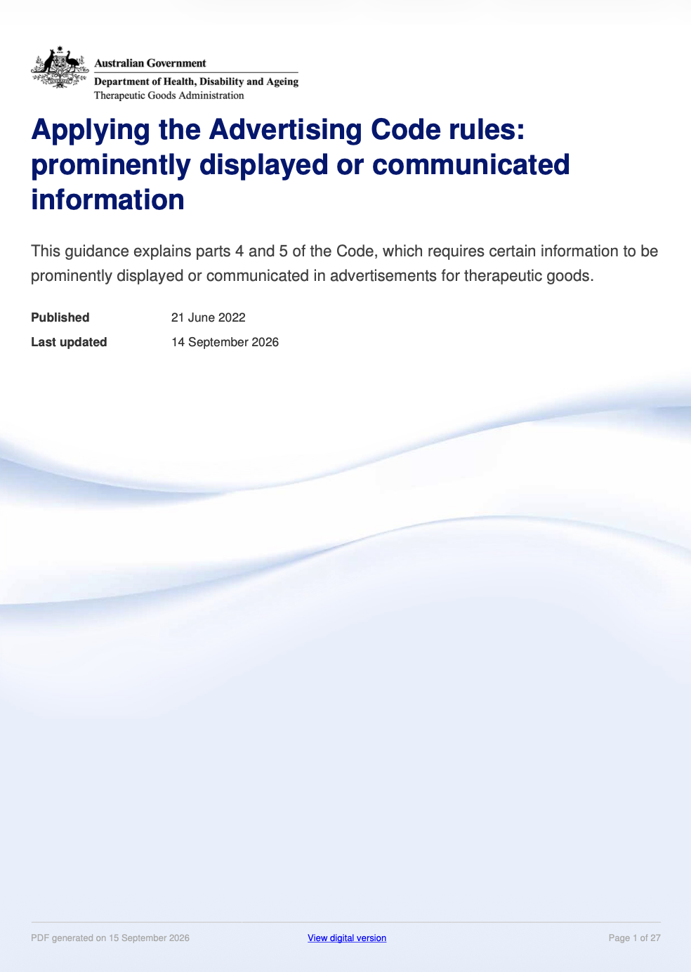 TGA Updates Guidance on Prominently Displayed Information in Therapeutic Goods Advertising