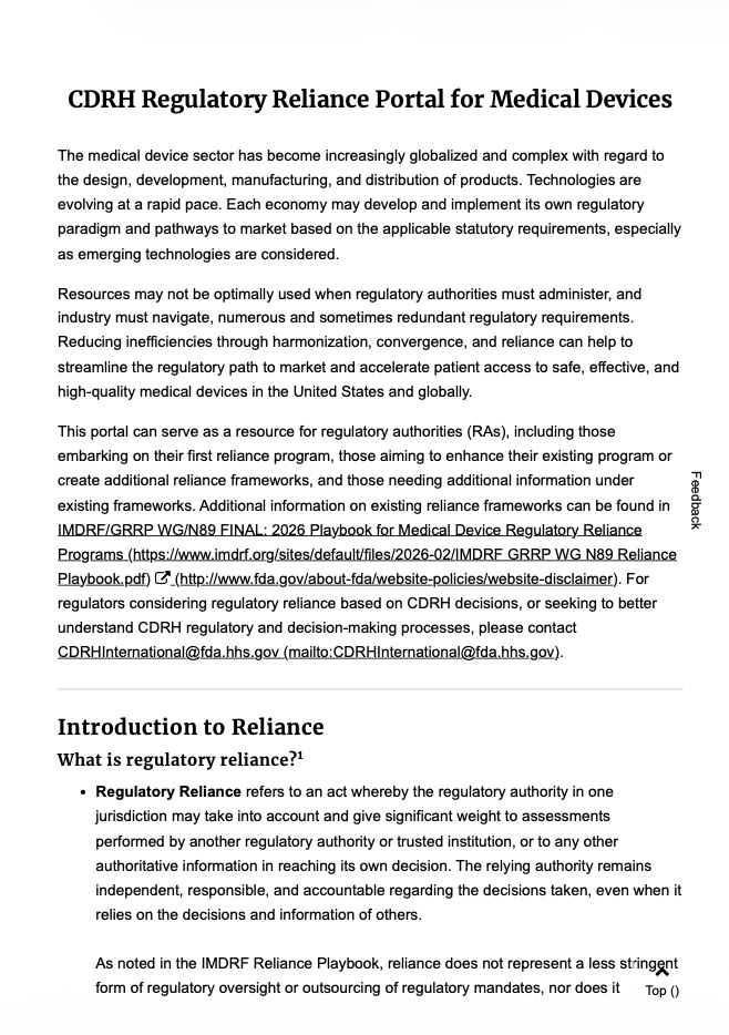FDA Launches CDRH Regulatory Reliance Portal for Medical Devices
