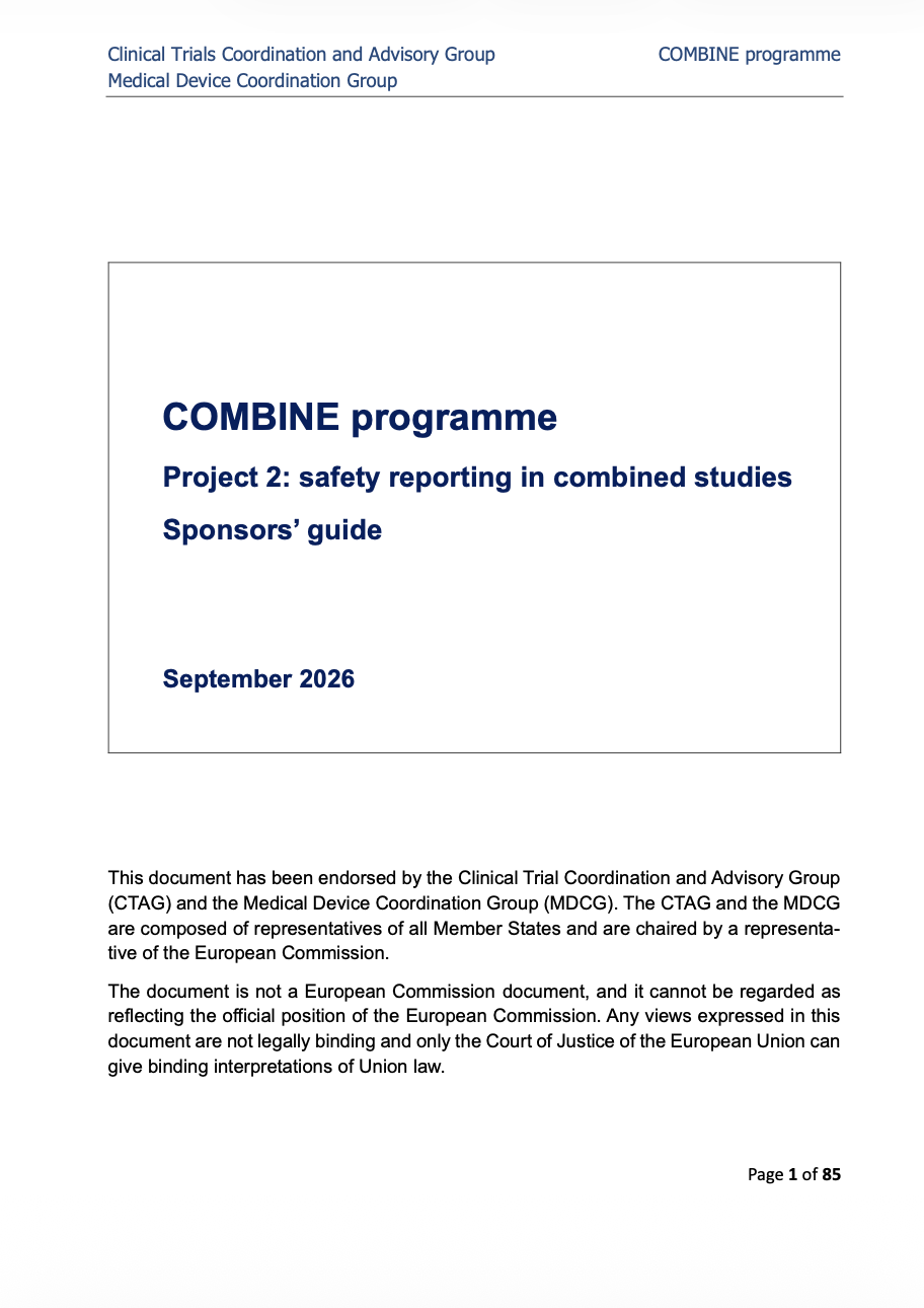 EU COMBINE Programme Publishes Sponsors’ Guide on Safety Reporting in Combined Studies