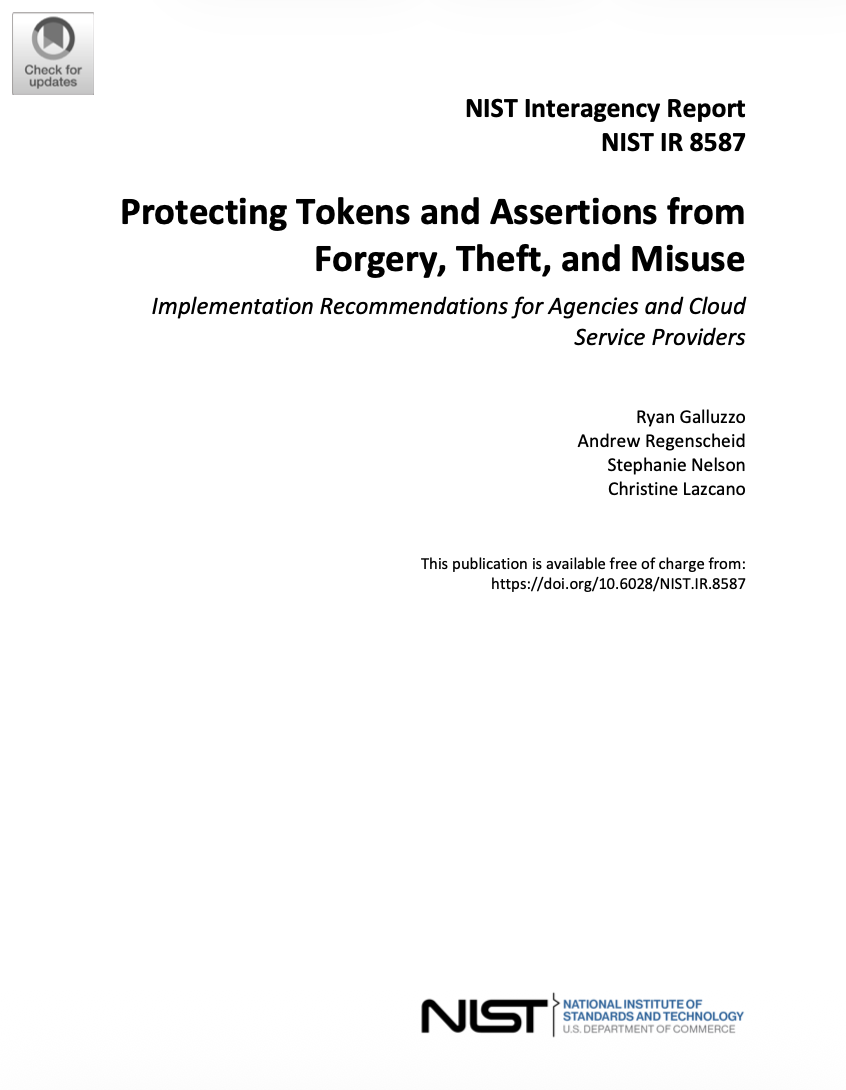 NIST Publishes Guidance on Protecting Tokens and Assertions from Forgery, Theft and Misuse