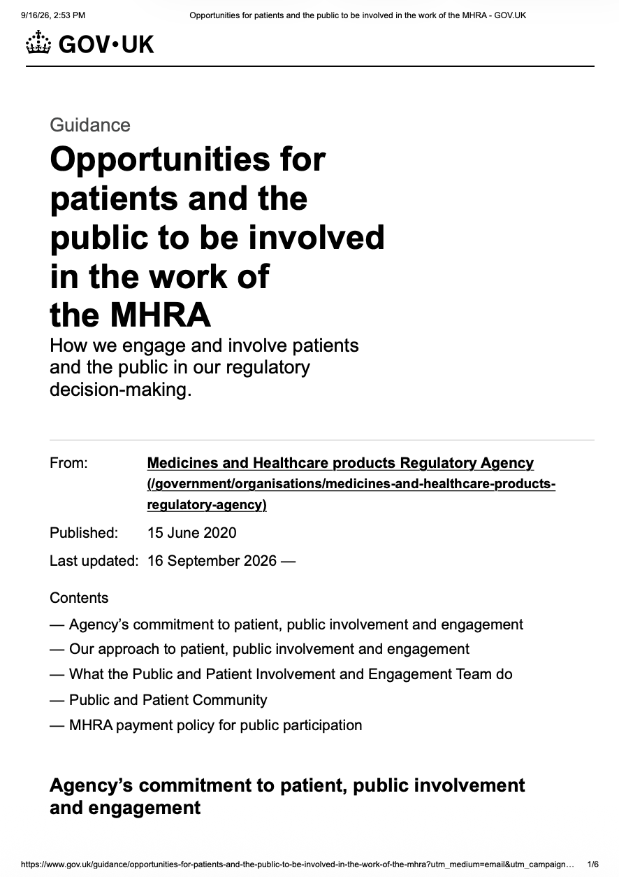 MHRA Updates Guidance on Patient and Public Involvement in Regulatory Decision-Making