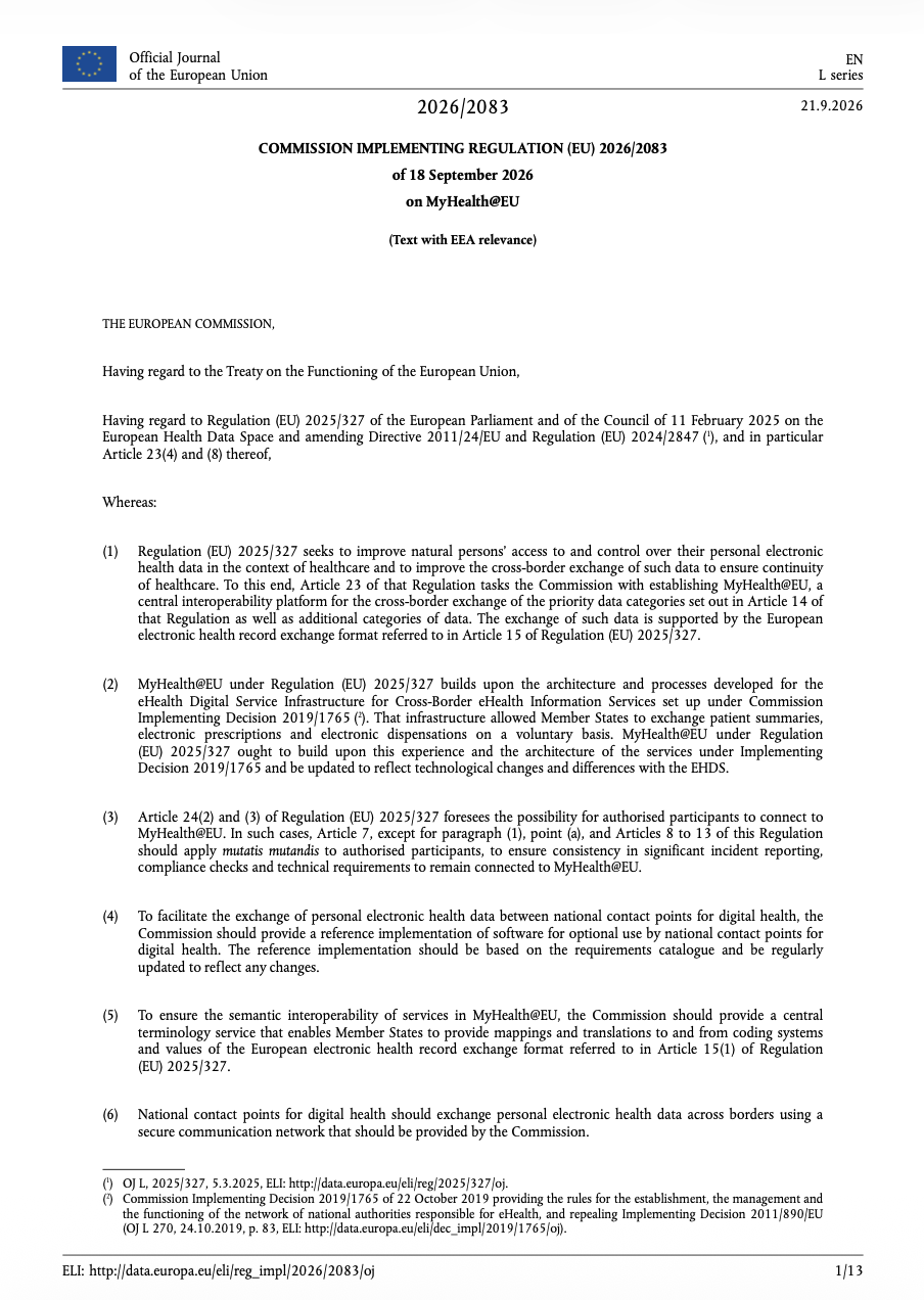 EU Adopts Implementing Regulation on MyHealth@EU Cross-Border Health Data Exchange