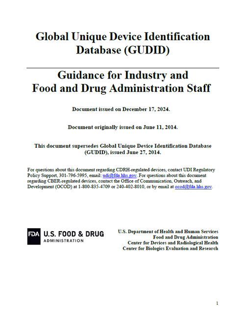 FDA Issues Updated Guidance on the Global Unique Device Identification ...