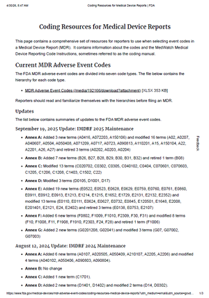 FDA Updates MDR Adverse Event Codes (IMDRF 2025) — Smart MDR
