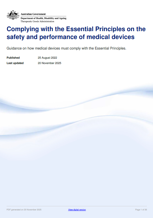 TGA Updates Essential Principles Guidance for Medical Device ...
