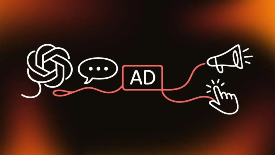 image showing ChatGPT logo and a reference to ads being pushed through the platform