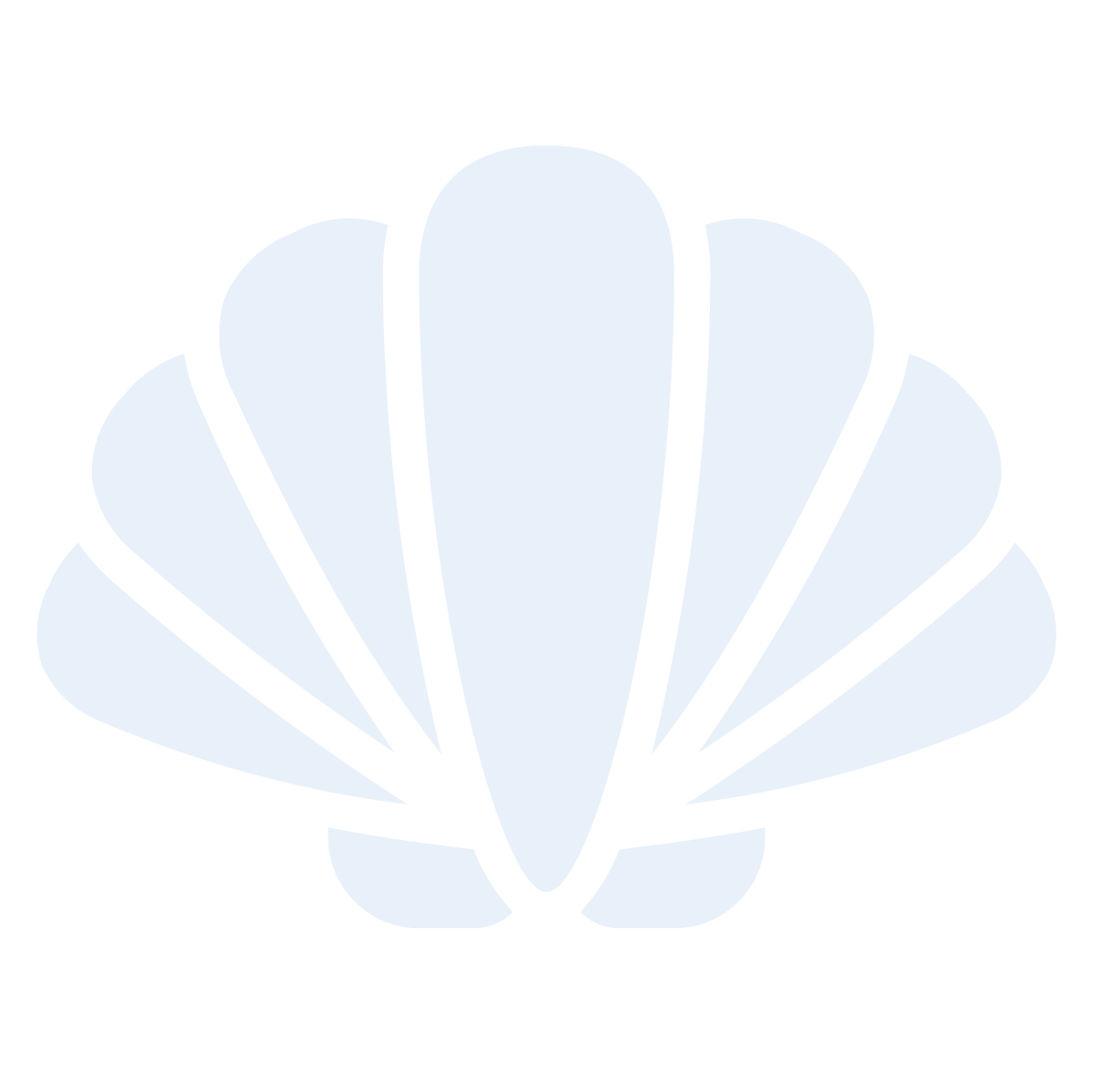 A stylized line drawing of a seashell with a black outline and light blue fill.